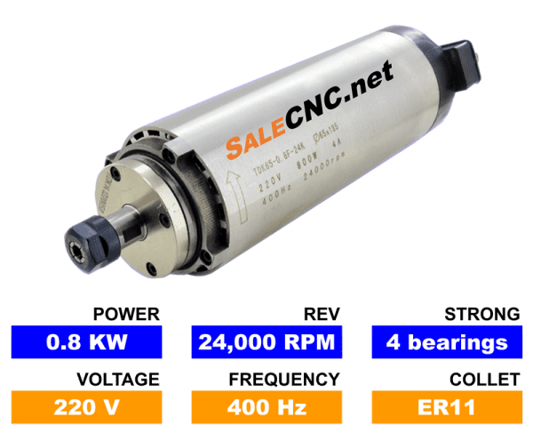 High Speed Spindle 0.8KW 24,000rpm Air,strong 4 bearings, ER11