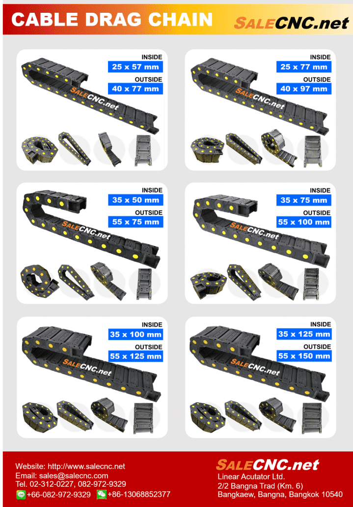 กระดูกงูร้อยสายไฟ Cable Drag Chain แบบมีตัวปิด ขนาด 35×100 mm R75 18 drag catalog 2