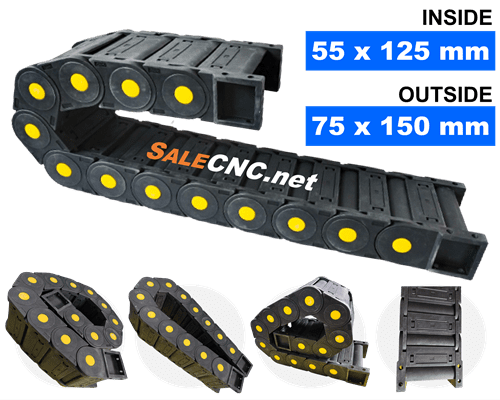 กระดูกงูร้อยสายไฟ Cable Drag Chain แบบมีตัวปิด ขนาด 55×125 mm R90 1 กระดูกงูร้อยสายไฟ Cable Drag Chain แบบมีตัวปิด ขนาด 55×125 mm R90