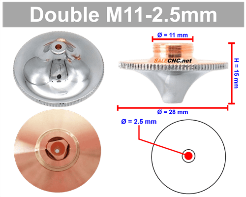 Laser Nozzle Curved head หัวโค้ง M11-2.5mm (Double) 1 Laser Nozzle Curved head หัวโค้ง M11-2.5mm (Double)