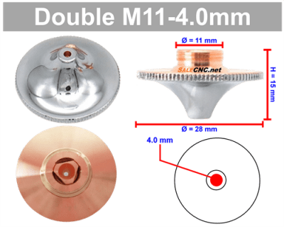 Laser Nozzle Curved head หัวโค้ง M11-4.0mm (Double)