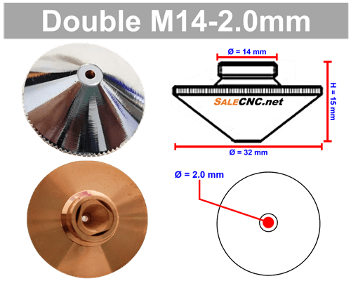 Laser Nozzle M14-2.0mm (Double) หัวตัดไฟเบอร์เลเซอร์ 1 Laser Nozzle M14-2.0mm (Double) หัวตัดไฟเบอร์เลเซอร์