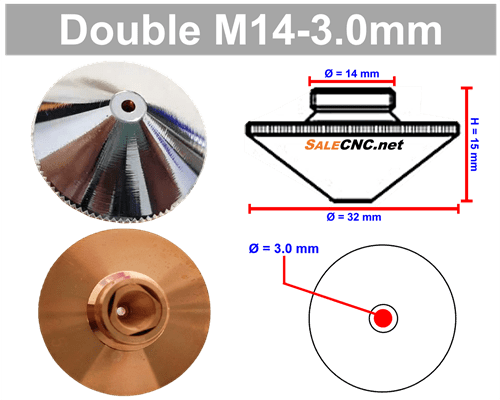 Laser Nozzle M14-3.0mm (Double) หัวตัดไฟเบอร์เลเซอร์ 1 Laser Nozzle M14-3.0mm (Double) หัวตัดไฟเบอร์เลเซอร์