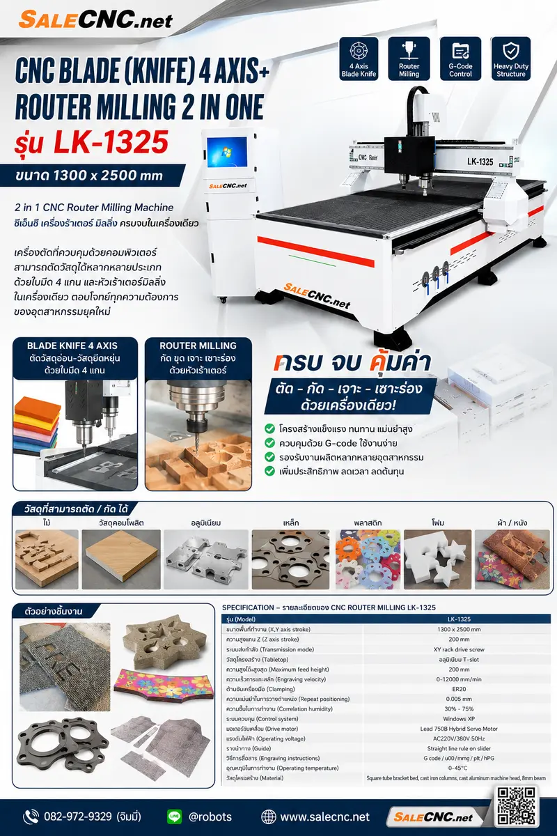 CNC Blade (Knife) 4 axis+ Router Milling 2 in One รุ่น LK-1325 ขนาด 1300x2500mm 3 4eae7f69 b967 4a5c 9714 919ab82a0c2a