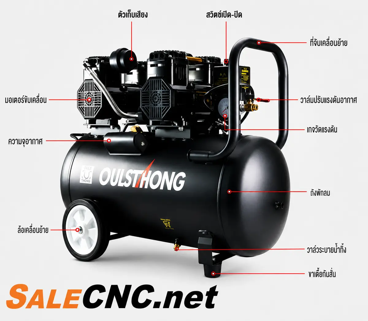 Air Compressor 2200W pump, 50L ปั๊มลมรุ่น 50 ลิตร ไส้ในเป็นทองแดง 7 อินโฟกราฟิกเครื่องปั๊มลมพร้อมป้ายกำกับ