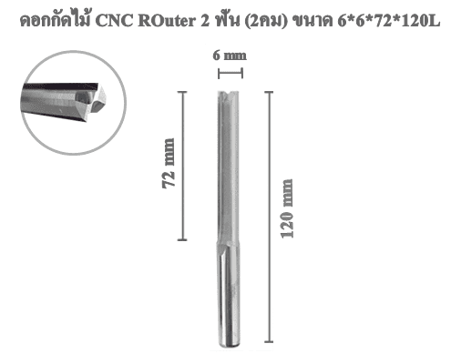 ดอกกัดไม้ ดอกแกะสลักไม้ CNC Router (2คม) 6x72x120L mm 1 ดอกกัดไม้ ดอกแกะสลักไม้ CNC Router (2คม) 6x72x120L mm