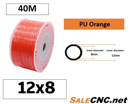 Polyurethane (PU) Pneumatic Tubing - 12x8 mm, 40M, Orange 1 pu 12x8 40M Orange