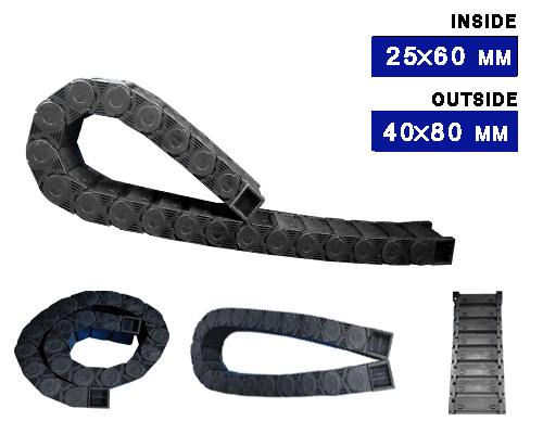 กระดูกงูร้อยสายไฟอย่างดี Cable Drag Chain แบบมีตัวปิด ขนาด 25×60 mm R55 1 กระดูกงูร้อยสายไฟอย่างดี Cable Drag Chain แบบมีตัวปิด ขนาด 25×60 mm R55
