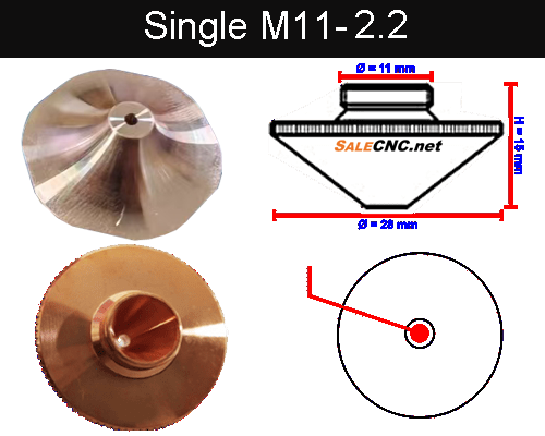 Laser Nozzle M11-2.2mm (Single) Curve + 6 Edge SP model หัวตัดไฟเบอร์เลเซอร์ 1 Laser Nozzle M11-2.2mm (Single) Curve + 6 Edge SP model หัวตัดไฟเบอร์เลเซอร์