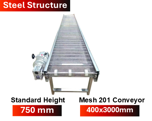 Conveyor Belt 201 Mesh 400x3000 mm , Steel Stucture 1 Conveyor Belt 201 Mesh 400x3000 mm , Steel Stucture