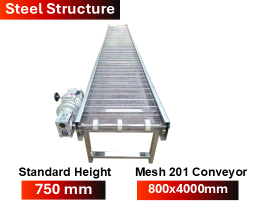 Conveyor Belt 201 Mesh 800x4000 mm , Steel Stucture 1 Conveyor Belt 201 Mesh 800x4000 mm , Steel Stucture