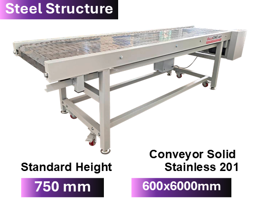 Steel Structure Stainless 201 Conveyor 600x6000 mm 1 Steel Structure  Stainless 201 Conveyor 600x6000 mm