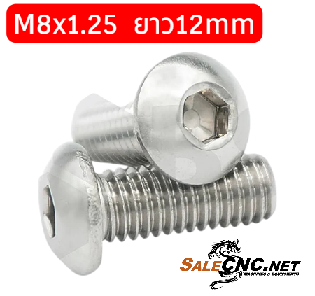 สกรูหัวจมกลมสแตนเลส ขนาด M8x1.25 ยาว12mm