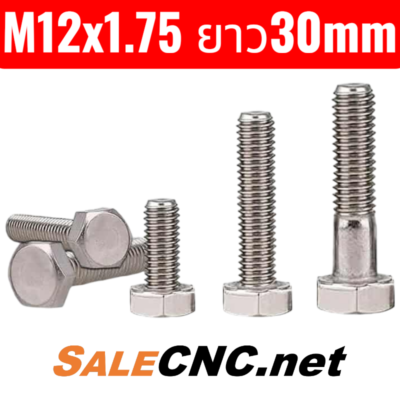 น็อตหัวเหลี่ยมสแตนเลส  ขนาด M12x1.75 ยาว30mm