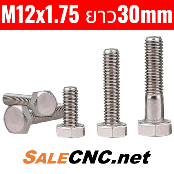 น็อตหัวเหลี่ยมสแตนเลส ขนาด M12x1.75 ยาว30mm