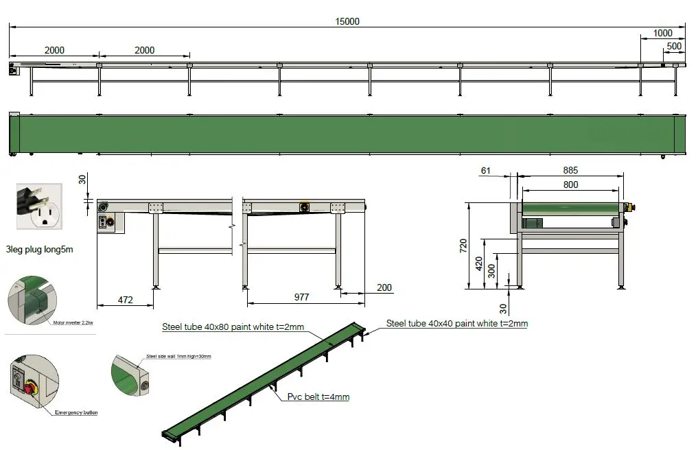 Conveyor Belt PVC ปรับระดับไม่ได้ 800x15000x720 mm 3 Conveyor Belt PVC ปรับระดับไม่ได้ 800x15000x720 1 mm
