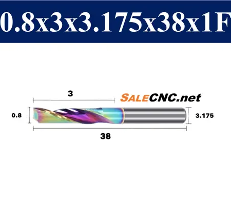 End Mill 1 flute 0.8x3-3.175-38 mm