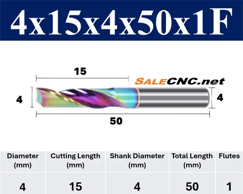End Mill 1 flute 4x15x50 mm 2 4x15x4x50 1