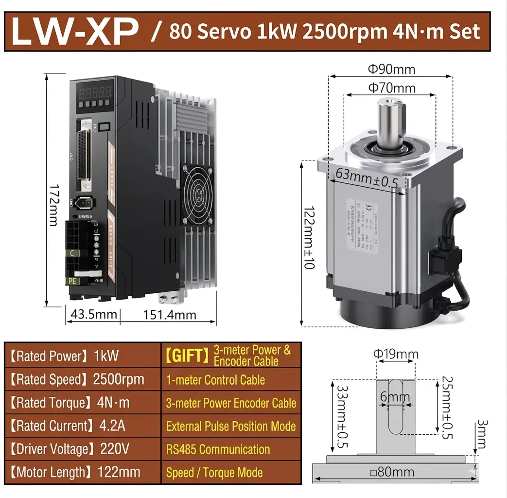 Servo Motor + Driver 80-1.0 KW 4N 3