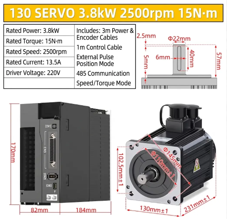 Servo Motor + Driver 130-3.8 KW