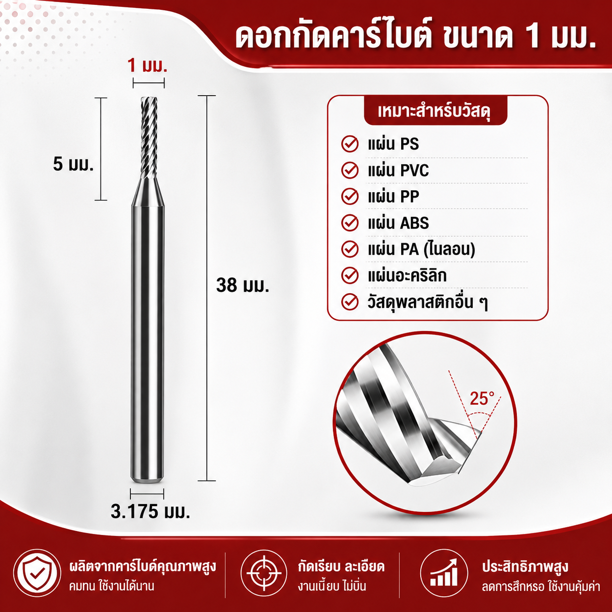 ดอกข้าวโพด CNC คาร์ไบด์ 1mm