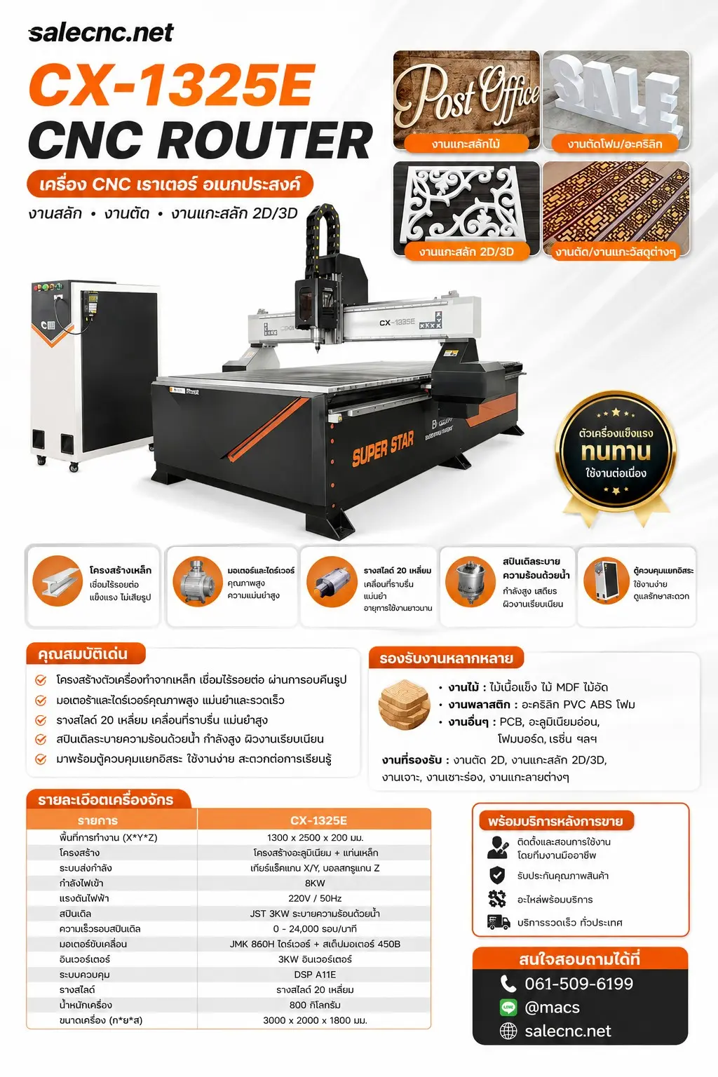CNC Router 1325E เครื่อง CNC Router 3 แกน สำหรับงานไม้ พลาสติก อะคริลิค และวัสดุแผ่น 5 messageImage 1786173796147