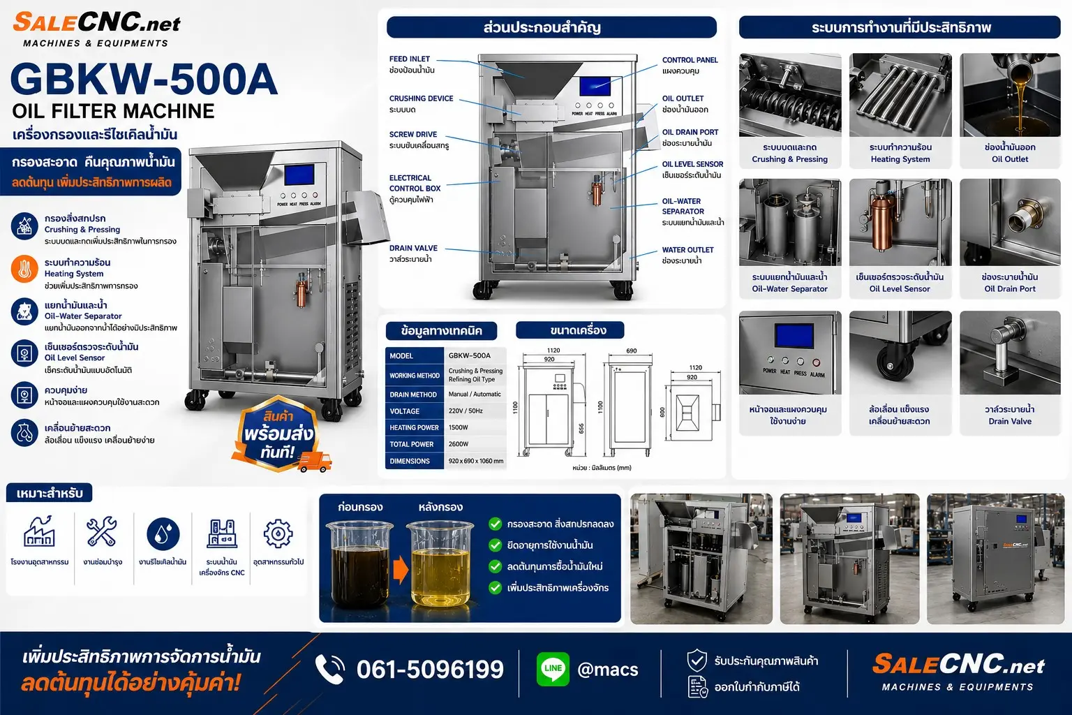 เครื่องกรองน้ำมันและรีไซเคิลน้ำมัน GBKW-500A Oil Filter Machine 5 messageImage 1787386761745