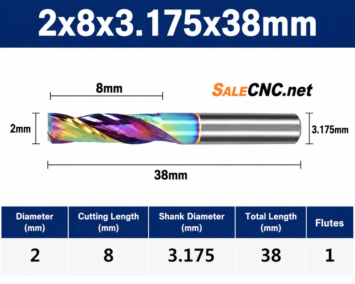 Cutting Tool 2x8x3.175x38mm – 1 Flute 2